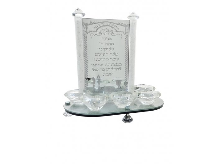 פמוט שולחני קריסטל 5 קנים כסוף