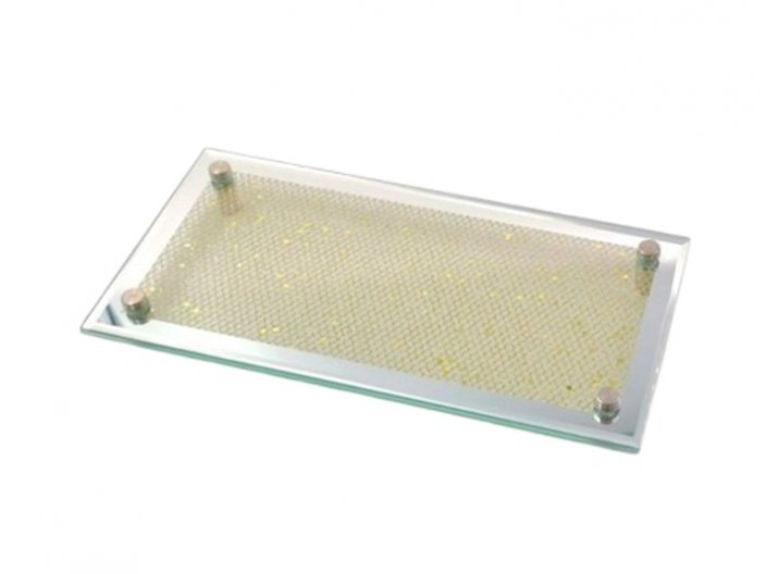 מגש חלות לשבת זכוכית סליל זהב מידות 28X14 ס"מ