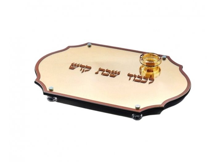 מגש חלה לשבת זכוכית זהב 29x42 ס"מ