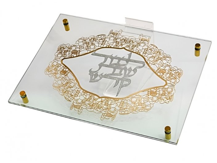 מגש חלה לשבת זכוכית פלקטה דגם אביב 38x27 ס"מ
