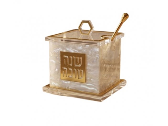 כלי לדבש אקריל כיתוב שנה טובה 9.9x9.9x8 ס"מ