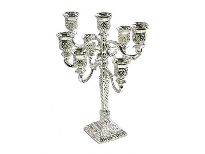 פמוט 9 קנים מוכסף בסיס מרובע 29 ס”מ