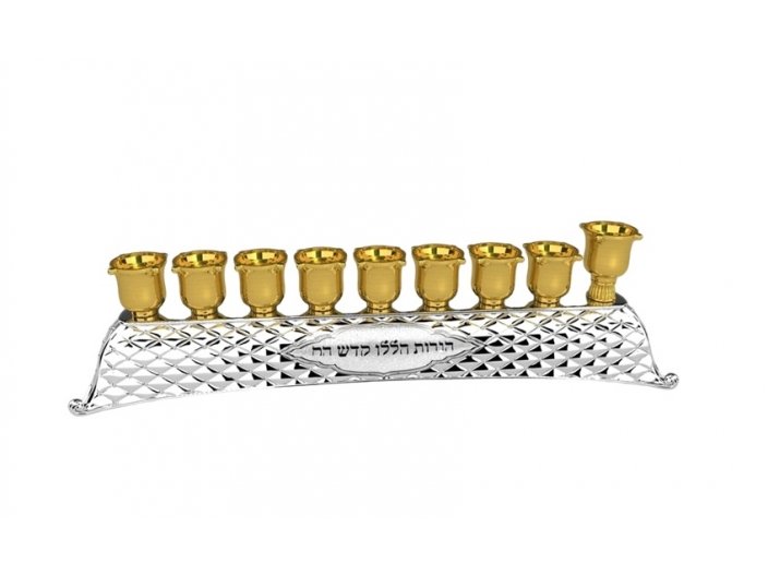 חנוכיה פס ”כריות” משולבת כסף זהב במידות 8X30 ס"מ