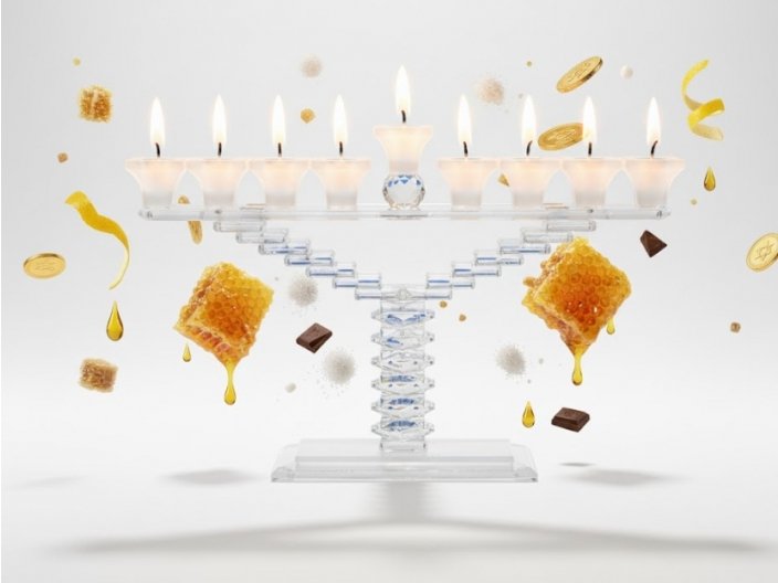 חנוכיה קריסטל מדרגות מידות 24x36 ס"מ