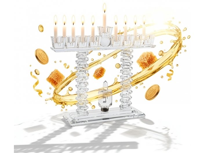 חנוכיה קריסטל מדורג כולל סביבון 24x27 ס"מ
