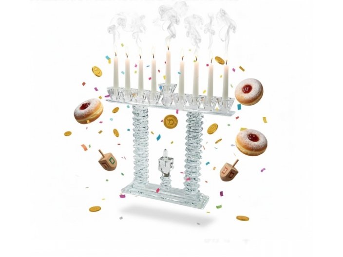 חנוכיית קריסטל מדורגת הכוללת סביבון 31x37 ס"מ סילבר טופ