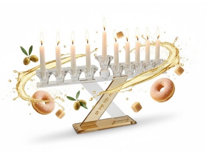 חנוכיה קריסטל לילך 36x20 ס"מ