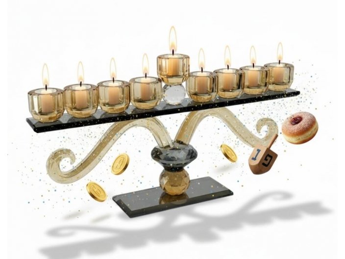 חנוכיה קריסטל ורד שחור 36x17 ס"מ