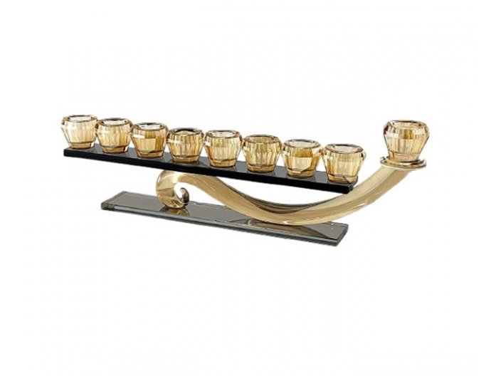 חנוכיה קריסטל ורד שחור 36x12 ס"מ
