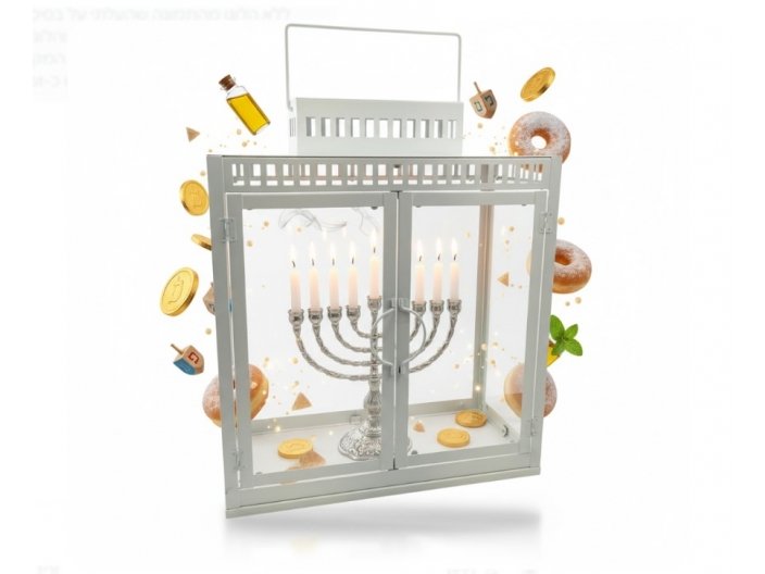 בית חנוכיה לבן 60 ס"מ זכוכית מחוסמת 50x20x60 ס"מ