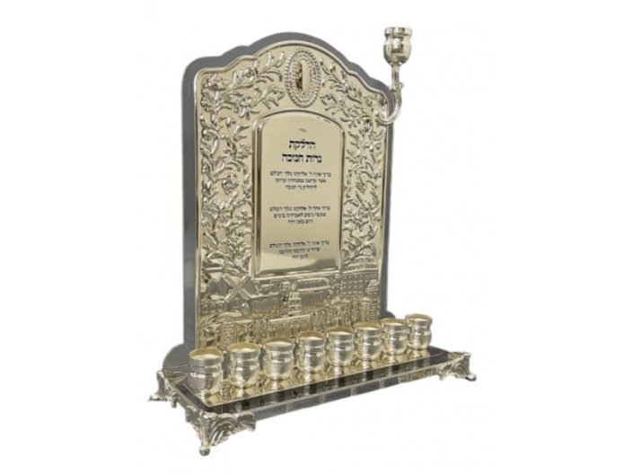 חנוכיה אקריליק - גב כסוף + ברכות