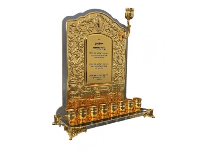 חנוכיה אקריליק - גב מוזהב + ברכות