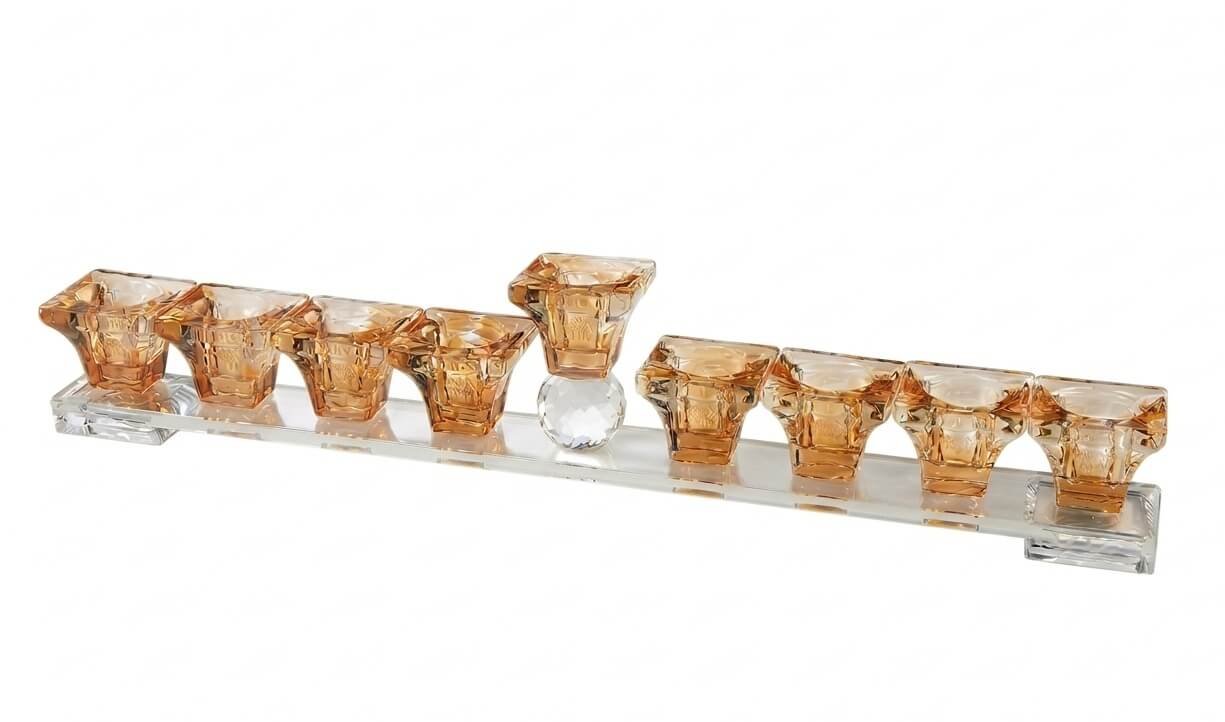 חנוכייה פס קריסטל ענבר 37x8 ס"מ