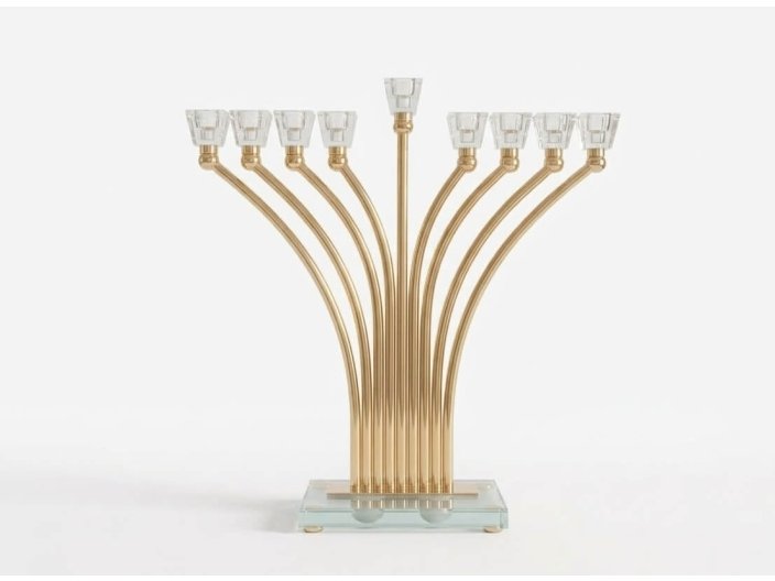 חנוכיה מתכת עם קריסטל 33.5x10x36 ס"מ סדרת Golden Flame