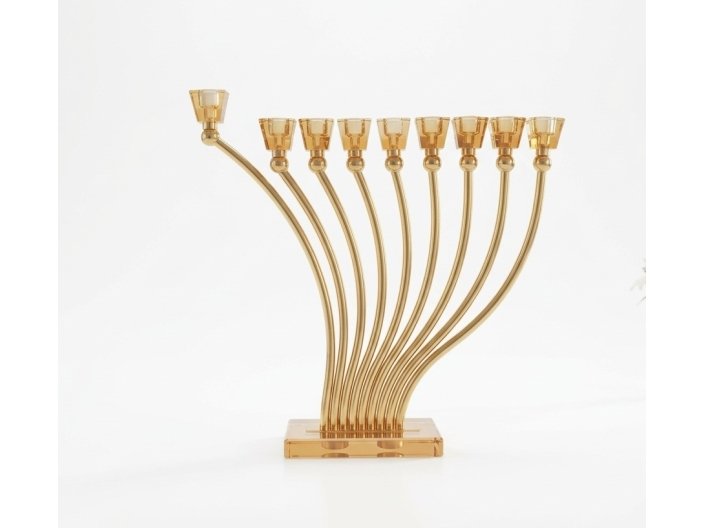 חנוכיה מתכת עם קריסטל 32x10x36 ס"מ סדרת Golden Flame