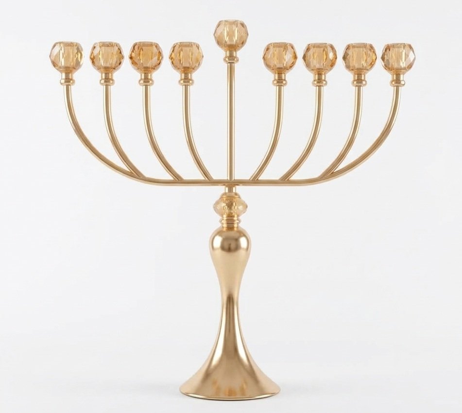 חנוכיה מתכת עם קריסטל 31x13x46 ס"מ סדרת Golden Flame
