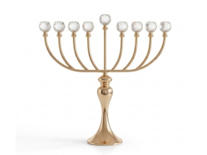 חנוכיה מתכת עם קריסטל 31x13x46 ס"מ קנים לבנים סדרת Golden Flame