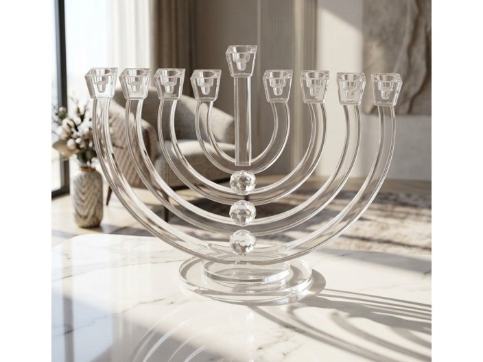 חנוכיה קריסטל 33x27 ס"מ שקוף קלאסי סדרת אמבר