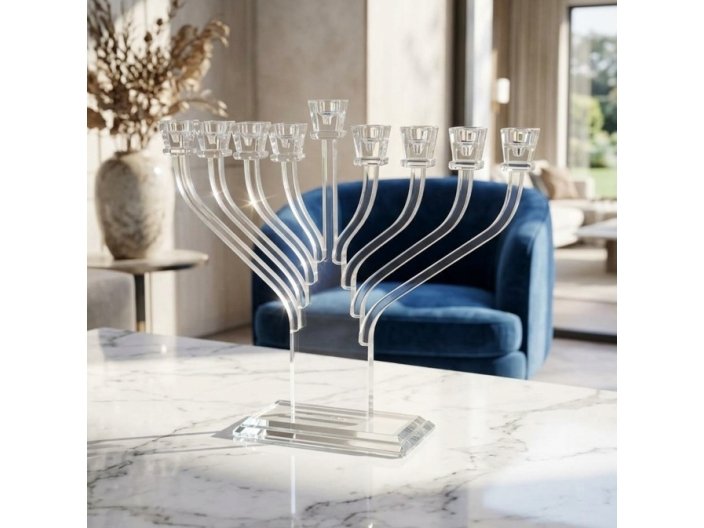 חנוכיה קריסטל 37x35 ס"מ שקוף קלאסי