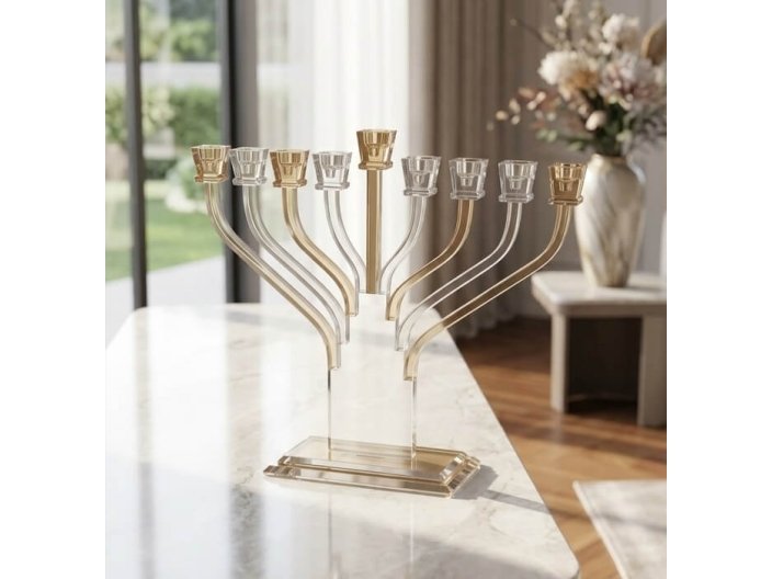 חנוכיה קריסטל 37x35 ס"מ קנים משולבים צבע