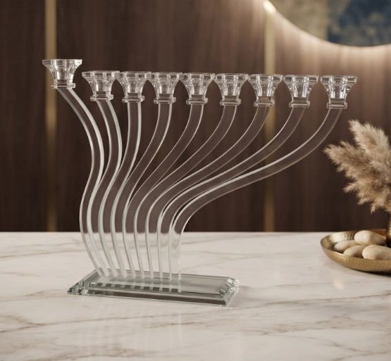 חנוכיה קריסטל - שקוף על בסיס קריסטל זרועות 43X35 ס"מ